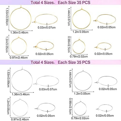 OIIKI 280PCS Earring Beading Hoops, 4 Sizes Gold/Silver Plated Findings - Image 2
