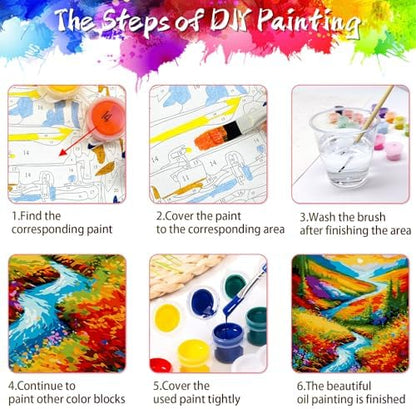Yunnuo Landscape Paint by Numbers Kits for Adults, Easy Paint by Number Sunset and Creek, DIY Oil Painting with Brushes Acrylic Paints for Home Wall Decor 16x20 Inch - Image 6