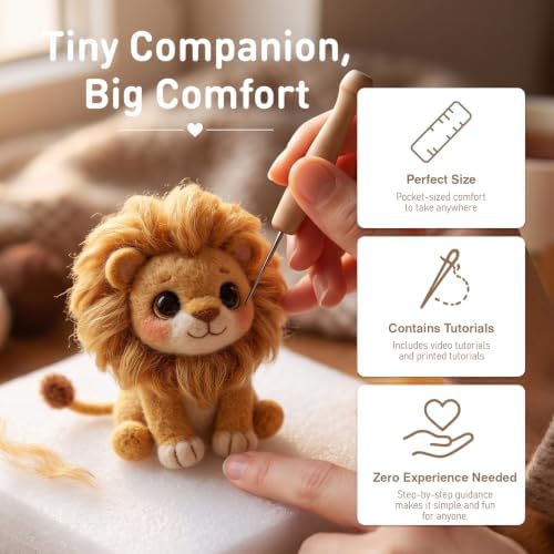 DIY Needle Felting Kit Cute Lion – Needle Felting Starter Kit with Fiber Roving, Needles, Felting Pad & Instructions | Felted Animal Kit for Beginners Adults | DIY Craft Gift Home Decoration - Image 5