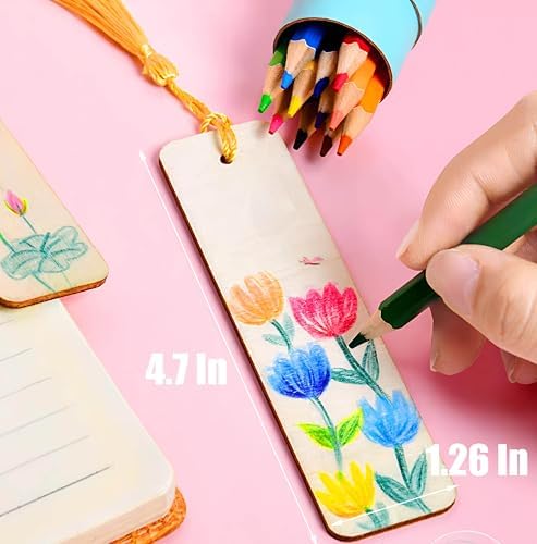40-Piece Unfinished Wooden Bookmarks with Tassels – DIY Blank Wooden Bookmark Craft Kit for Handmade Gifts, Reading Accessories (1.26 x 4.7 Inches) - Image 2