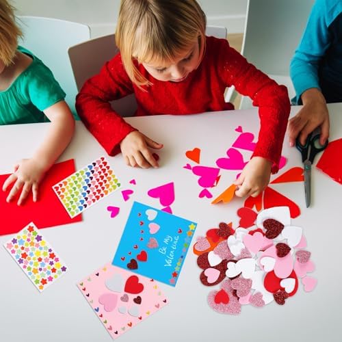 Zonon 16 Pack Valentines Crafts DIY Card Valentines's Day Kits Foam Heart Sticker Craft DIY Kits Envelopes Cards Set for Exchange Gifts (Cute Color) - Image 7