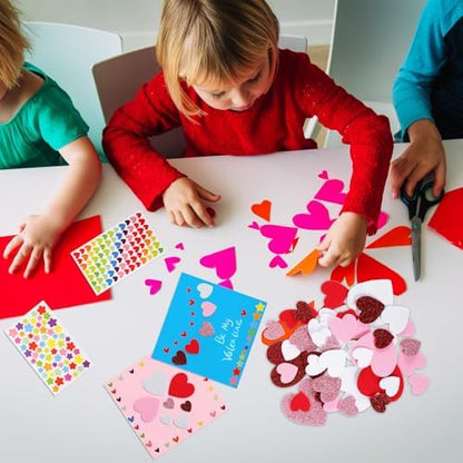Zonon 16 Pack Valentines Crafts DIY Card Valentines's Day Kits Foam Heart Sticker Craft DIY Kits Envelopes Cards Set for Exchange Gifts (Cute Color) - Image 7