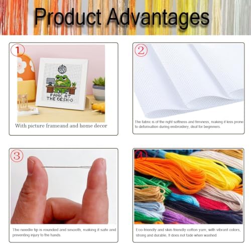 Tiwabb Frog Stamped Cross Stitch Kits for Adults Beginners with Frame - Image 3