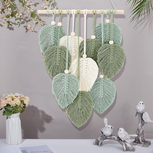FREEBLOSS 2 Set DIY Macrame Leaf Wall Hanging Kit Beginners Macrame Kit Leaf and Owl Woven Tapestry Feather Wall Hanging DIY Macrame Kit for Adults Birthday Gift, Instructions Included - Image 5
