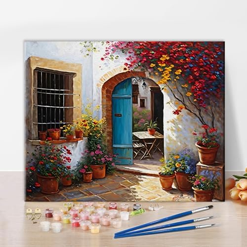 TUMOVO Paint by Numbers for Adults - Colorful Flowers Patio Spain Greece Acrylic Painting, Easy for Beginners, Watercolor for Home Decor, 16x20 Inch by TUMOVO