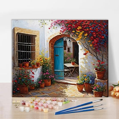 TUMOVO Paint by Numbers for Adults - Colorful Flowers Patio Spain Greece Acrylic Painting, Easy for Beginners, Watercolor for Home Decor, 16x20 Inch by TUMOVO