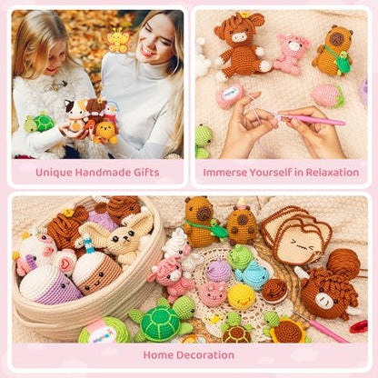 Mewaii Strawberry Cow Crochet Kit for Beginners, 40% Extra Yarn - Image 6