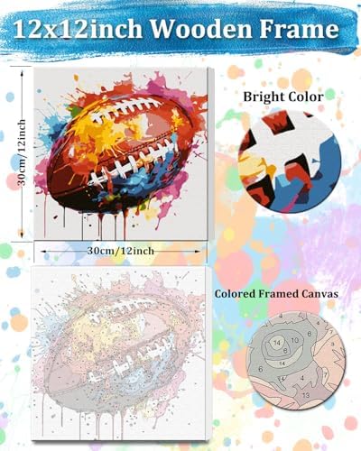 TOCARE Framed Paint by Numbers Kit for Adults Beginners & Kids Ages 8-12,12x12inch American Football Paint by Number with Frame, Cartoon Sports Football Paint by Numbers Framed Canvas (Without Easel) - Image 2