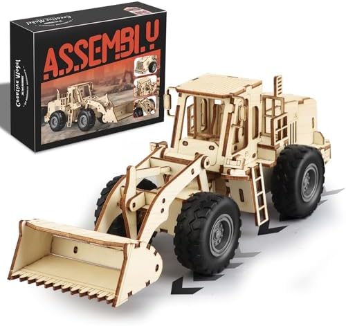 3D Wooden Puzzles Bulldozer Model Car Kits for Adults to Build by Unknown