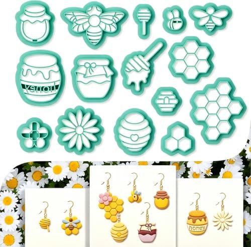 beinkmake 15Pcs Bees Polymer Clay Cutters Clay Earrings Cutters Flower Honey Beehive Jars Polymer Jewelry Cutter for Earrings Making Birthday Party DIY Supplies by beinkmake