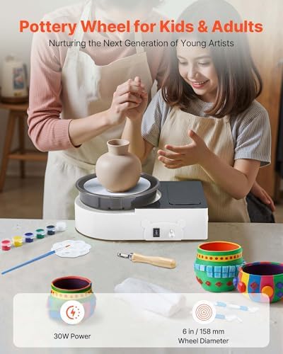 VEVOR Pottery Wheel for Kids Adults and Beginners - Complete Pottery Kit with 6" Turntable & Storage Design, Speed Adjustable with Air Clay Art Supplies Sculpting Tools, Craft Christmas Gifts, White - Image 2
