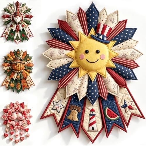 Beginner-Friendly 12- Month Themed 3D Quilted Door Hanger Sewing Kit Collection, DIY Fabric Patchwork Adults Craft Kit, Fall Art Wall Decor, Christmas Holiday Hanger，U12 by Unknown