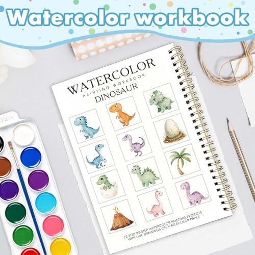 Dinosaur Pattern Watercolor Workbook,Water Coloring Book with Animal Designs on Premium Paper,12 Beginner Friendly Sketched Illustrations,Perfect for Gifting to Spark Creativity & Joy for Adults - Image 5