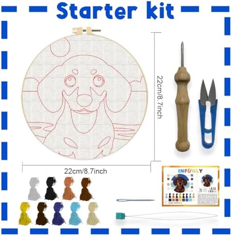 INFUNLY Dachshund Punch Needle Kits for Adults Beginners Brown Dog Needle Embroidery Starter Kit Puppy DIY Punch Needles Kit with Instruction Needles Fabric for Art Crafts Festival Gift Home Decor - Image 2