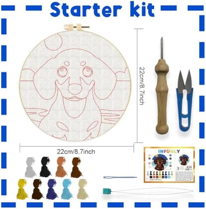 INFUNLY Dachshund Punch Needle Kits for Adults Beginners Brown Dog Needle Embroidery Starter Kit Puppy DIY Punch Needles Kit with Instruction Needles Fabric for Art Crafts Festival Gift Home Decor - Image 2