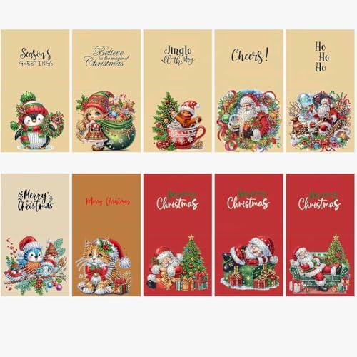 10 Pack 5D DIY Diamond Painting Christmas Greeting Card Kit, Diamond Art Birthday Holiday Greeting Card, Art Crafts Kit Creative with Envelope - Image 2