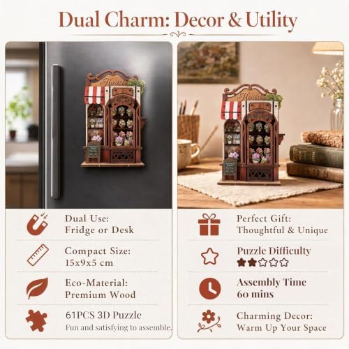 DIY Book Nook Kit, Miniature Flower Shop, Wooden 3D Puzzle - Image 6
