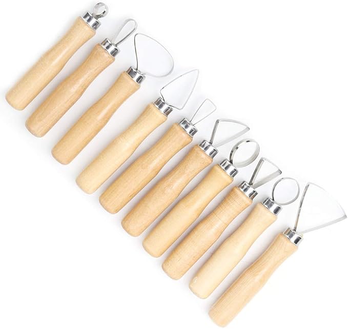 Yctze 10pcs Clay Pottery Sculpture Wax Soap Modelling Tools Set - Essential DIY Clay Carving Kit with Ribbon Tools for Pottery Crafting