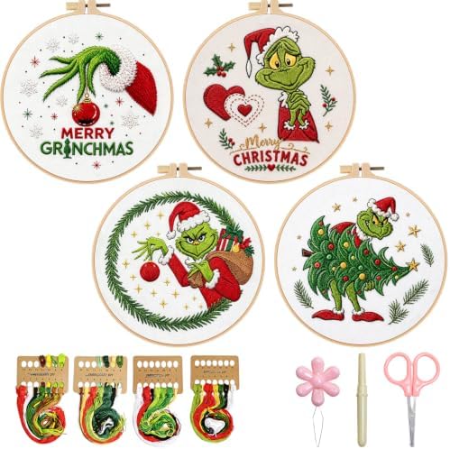 BBLYBD Christmas Embroidery Kit, 4 Set Embroidery Starter Kit, Cross Stitch Kits with Pre-Printed Embroidery Fabric, Hoops, Step-by-Step Instructions, Color Threads & Needles (Christmas02-4 Set) - Image 6