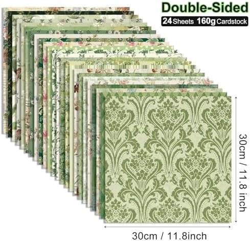 Green Scrapbook Paper Green Floral Pattern Papers Pad 12×12,24 Sheets Double-Sided Bobo Floral Scrapbooking CardStock Paper Supplies for Holiday Cardmaking DIY Junk Jounal Papers. - Image 2