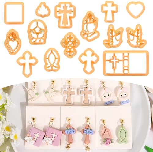 Puocaon Christian Polymer Clay Cutters - 15 Pcs Polymer Clay Cutters for Earrings Jewelry, Bible Books Jesus Cross Pigeon Shape by PuocaonPolymerClayTools
