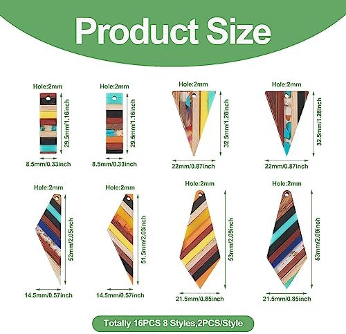 FASHEWELRY 16Pcs Geometric Resin Wood Earring Charms Colorful Wooden Earring Blanks Vintage Boho Rectangle Triangle Charms Earrings Findings for Jewelry Making - Image 6