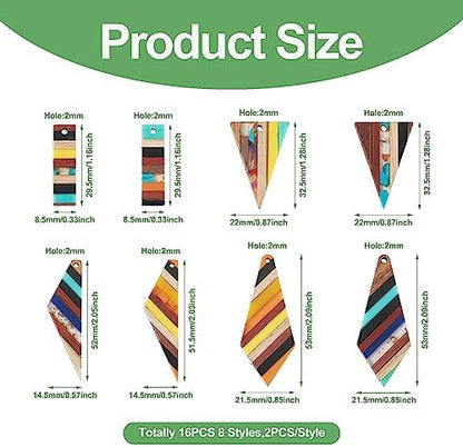 FASHEWELRY 16Pcs Geometric Resin Wood Earring Charms Colorful Wooden Earring Blanks Vintage Boho Rectangle Triangle Charms Earrings Findings for Jewelry Making - Image 6