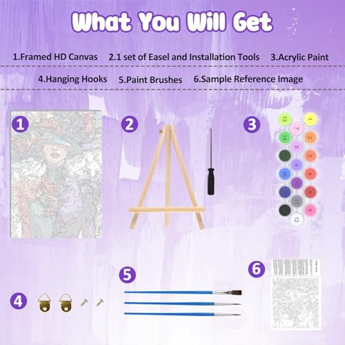 MAXBYE Colorful Women Framed Paint by Numbers Kits for Adults with Wooden Easel, Easy Adult Paint by Number Kits on Canvas, DIY Oil Paintings for Beginners Gift Home Wall Decor 10×14 Inch - Image 6