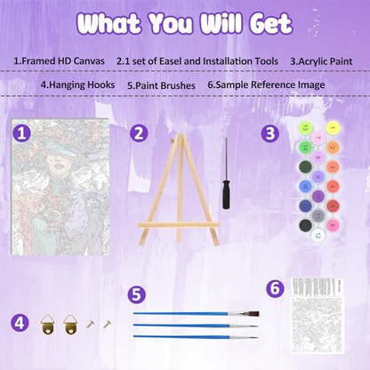 MAXBYE Colorful Women Framed Paint by Numbers Kits for Adults with Wooden Easel, Easy Adult Paint by Number Kits on Canvas, DIY Oil Paintings for Beginners Gift Home Wall Decor 10×14 Inch - Image 6