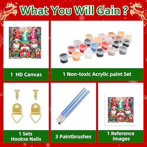 Reivworl Christmas Paint by Numbers Kit for Adults Beginners, Gnome Paint by Numbers, Adult Paint by Number Kits for Gifts and Home Wall Decor 16x16 Inch - Image 6