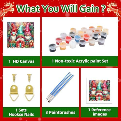 Reivworl Christmas Paint by Numbers Kit for Adults Beginners, Gnome Paint by Numbers, Adult Paint by Number Kits for Gifts and Home Wall Decor 16x16 Inch - Image 6