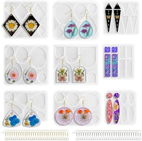 Roxjaejae 129 PCS Resin Earring Molds Silicone Kit, Resin Jewelry Molds with Built-in Holes for Earrings, Necklace, Pendants, Keychains by Roxjaejae
