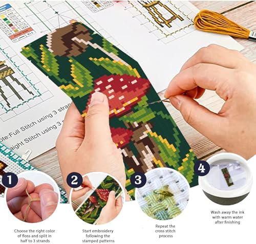 ORIGACH 6 Set Mushroom Plants Cross Stitch Bookmark Kit for Beginner - Image 4