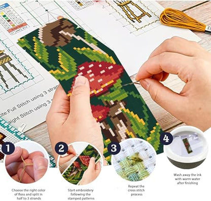 ORIGACH 6 Set Mushroom Plants Cross Stitch Bookmark Kit for Beginner - Image 4