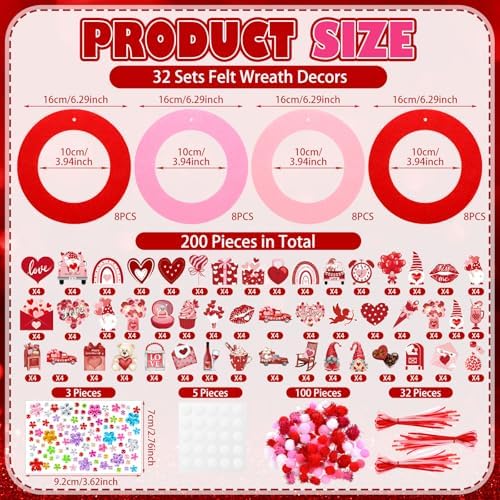 472 Pcs DIY Valentines Crafts Kits Valentines Foam Heart Wreath Crafts with Gnome Truck Bear Stickers DIY Pink Red Hanging Wreath Ornaments for Fun Party Activity Home Decor - Image 3
