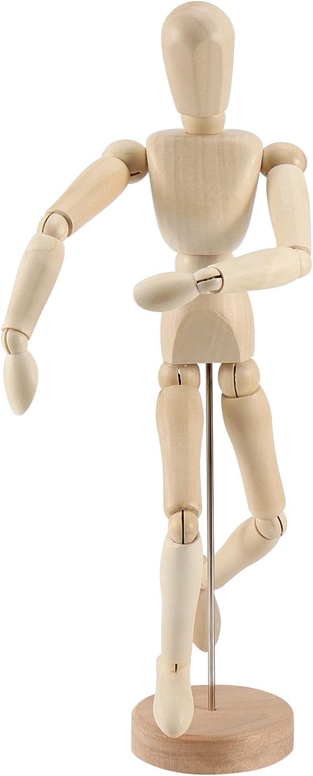 JOIKIT 4 Pack 8.5 Inch Wooden Artists Model, Wooden Art Mannequin Articulated Mannequin with Stand and Posable Body, Movable Wooden Manikin for Drawing The Human Figure