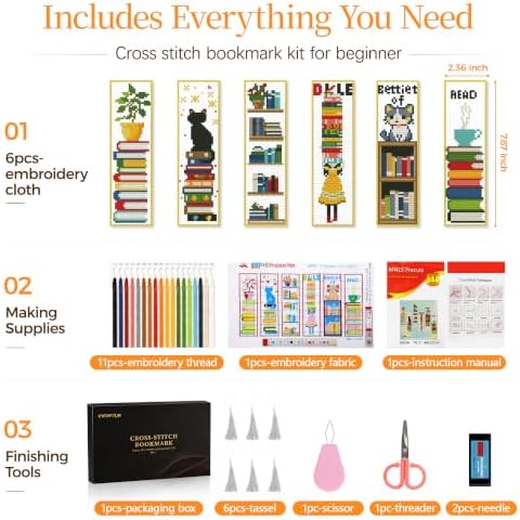 CYANFOUR 6 Pcs Cross Stitch Bookmark Kit for Beginners - Image 2
