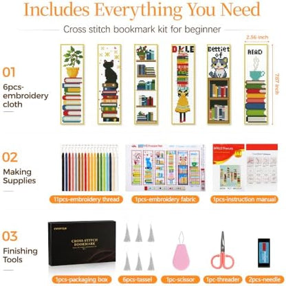 CYANFOUR 6 Pcs Cross Stitch Bookmark Kit for Beginners - Image 2