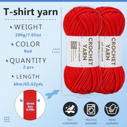 SHWAKK 2 Pack T-Shirt Yarn Set,Red Crochet Yarn for Knitting & Crochet - Image 2