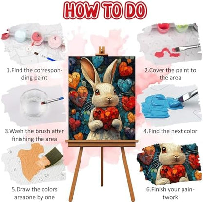 RICUVED Easter Paint by Numbers for Adults, Rabbit Paint by Numbers Kit for Adults Beginners, Heart DIY Acrylic Oil Painting on Canvas Easy for Gift Home Wall Decor 16x20 Inch - Image 6