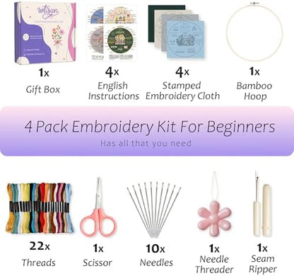 wtisan Embroidery Kit for Beginners, 4 Floral Patterns Cross Stitch Kits - Image 2
