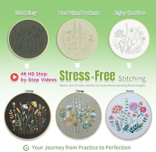 ETSPIL Embroidery Kit for Beginners, 11 Stitches, Easy to Follow, 4K Video - Image 6