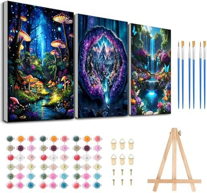 3 Pack Framed Paint by Numbers for Adult with Wooden Easel (8x12 inch) by MeothanDiamondPainting