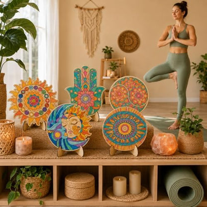 byvood 5 Pack Mandala Painting Set, Wooden Mandala Coloring Set with Markers, DIY Unfinished Wood Cutouts, Paint Your Own Wood Craft for Adults, Home Classroom Table Decor - Image 3
