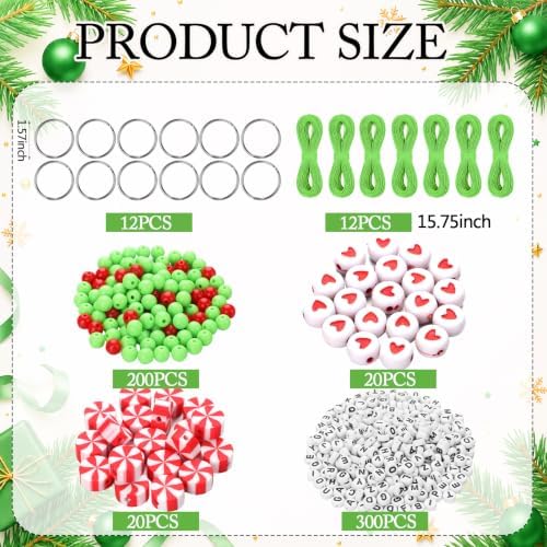 Landical 564 Pcs Christmas Peppermint Keychain Making Kit Name Bead Craft - Image 2