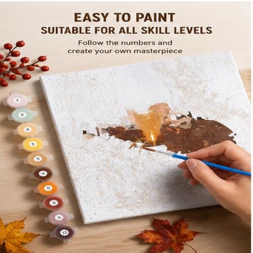 GHHKUD 4 Pack Pumpkin Candles Paint by Numbers Kits for Adults with Frame, DIY Halloween Paint by Numbers for Beginners, Painting by Numbers on Canvas Gifts for Home Decor 20x20cm - Image 4