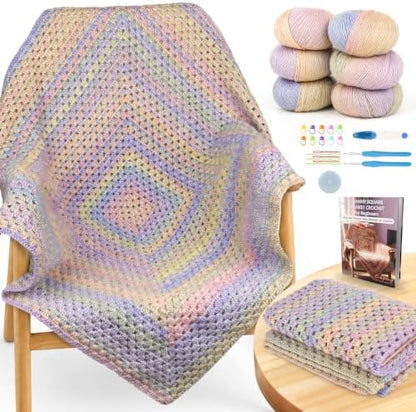 Coopay Crochet Kit for Beginners, Gradient Yarn Granny Square Blanket Kit by Coopay