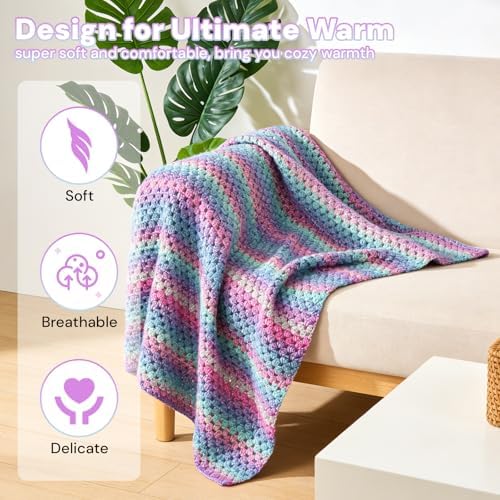 HUYEIOBGD Crochet Blanket Kit for Beginners – Super Easy Crochet Starter Kit with Soft Gradient Yarn, Step-by-Step Video Tutorials & Crochet Accessories, Aurora Purple, Crochet kit - Image 7