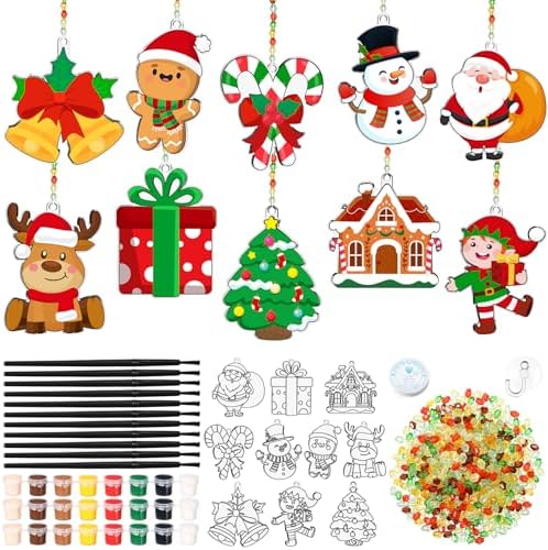 Dunzoom 30 Set Christmas Suncatchers Kit Tree Santa Gingerbread Ornaments by Dunzoom