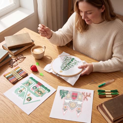 XunYee 68 Pcs Christmas Village Needlepoint Kit for Beginners Adult Starter - Image 6